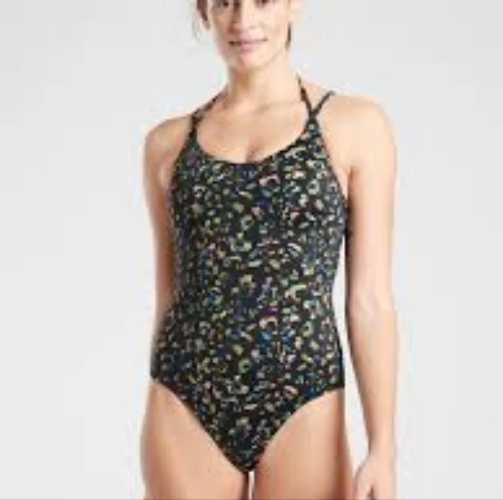 Athleta Keyhole Leopard Multicolored One Piece Swimsuit - Size Small